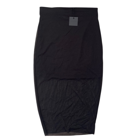 Donna Mizani Black Skirt NWT Sheer Mesh Layered Stretch Pull On Pencil Midi - Picture 5 of 11